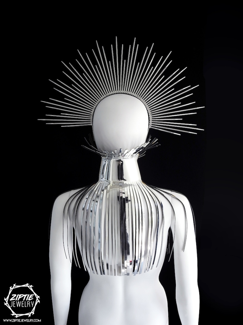 Silver Zip Tie Halo Crown / Sunburst Spiked headdress / Costume Headpiece / Halo Silver Tiara / Festival Headdress image 4