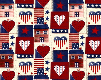 Americana Fat Quarter, Mask Fabric, Stars and Stripes Fabric, Patriotic Fabric, Quilting Fabric, Hearts Fabric, Craft Supplies, Home Goods