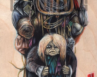 Junk Lady (Labyrinth) - 6x6" print by Gary Flatt