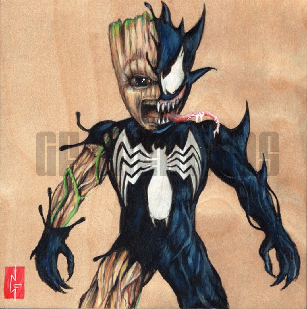 Venom Baby Groot 6x6 Print by Gary Flatt Etsy