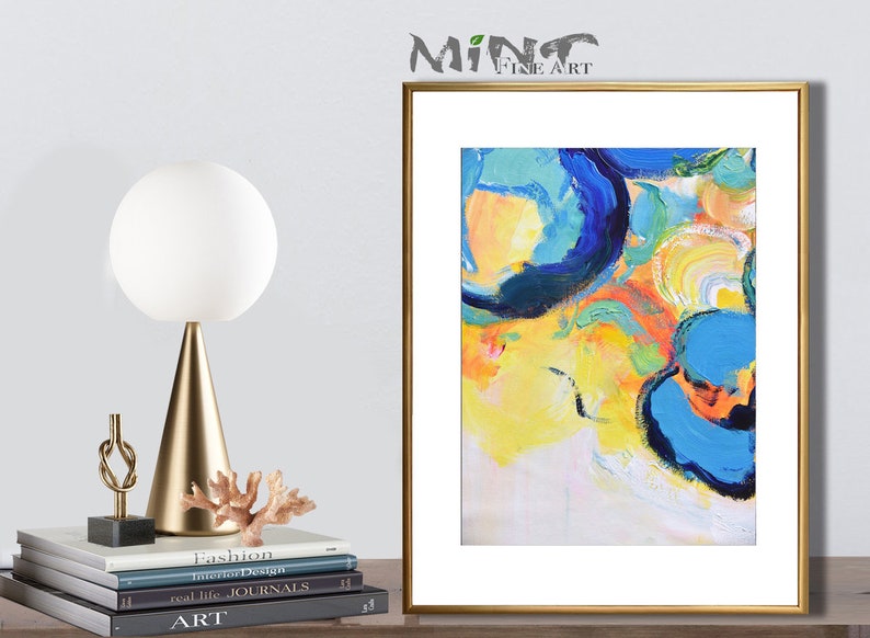 Printable Art Prints Yellow Abstract Flower Print Navy Mint Fine Art No.M447 pink Bedroom Wall Art Green Blue Gift for Her orange