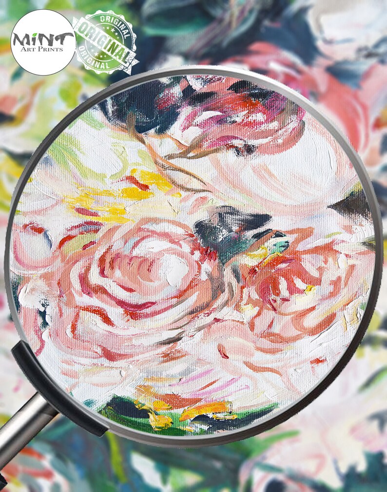 Pink Roses Mint Fine Art No.M277 Modern Floral Prints Large Abstract Painting Digital Download Flower Oil Painting Abstract Art Prints