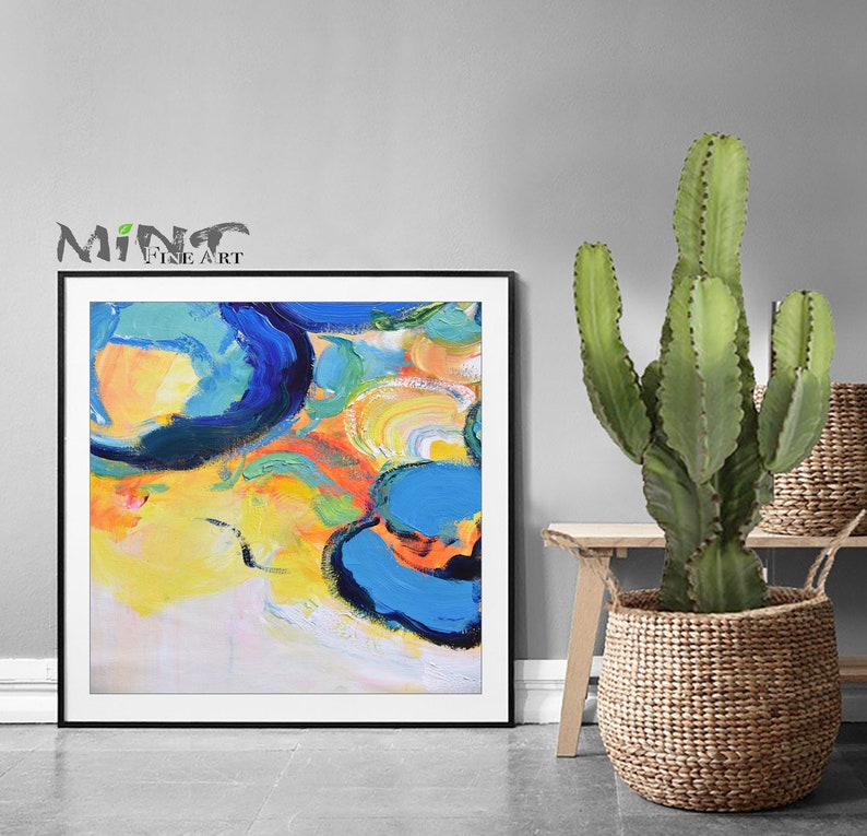 Printable Art Prints Yellow Abstract Flower Print Navy Mint Fine Art No.M447 pink Bedroom Wall Art Green Blue Gift for Her orange