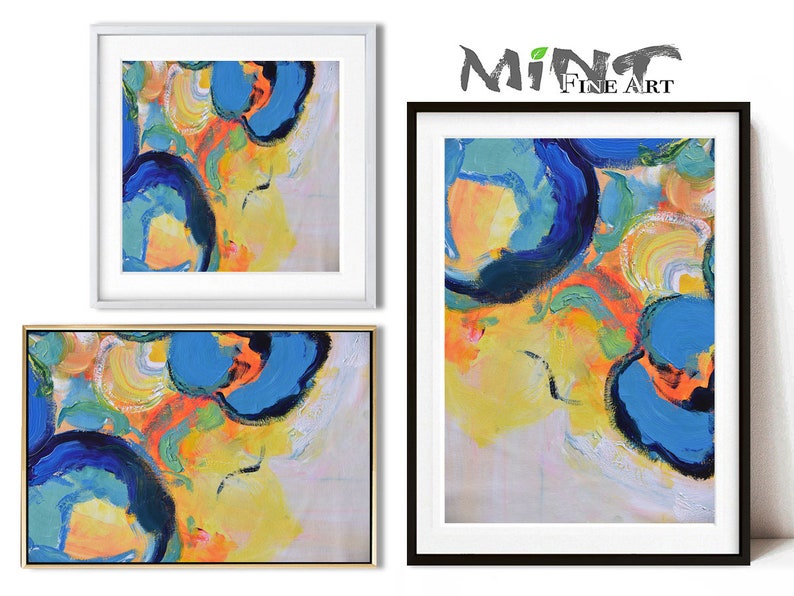 Printable Art Prints Yellow Abstract Flower Print Navy Mint Fine Art No.M447 pink Bedroom Wall Art Green Blue Gift for Her orange