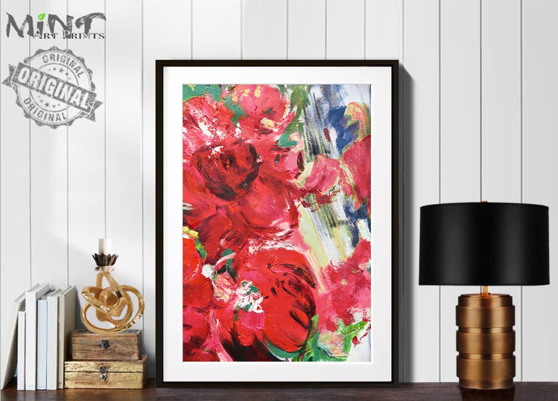 Red Blooming Flowers Abstract floral Art Original Fine Art Etsy