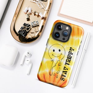 Melting Smiley Tie Dye, Groovy, Stay Trippy, Tough Case for iPhone® (iPhone 11, 12, 13, 14, iPhone Pro, 15, Max)