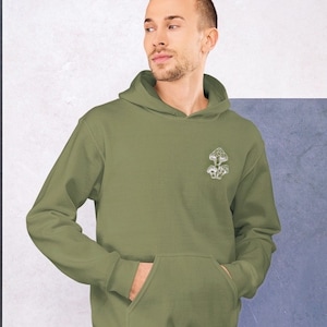 Embroidered Mushroom Line art Unisex soft Hoodie | fungi, minimal, men's hoodie, women's hoodie, foliage, groovy, unisex sweatshirt