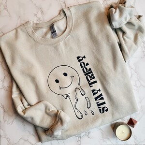Melting Smiley Face Sweatshirt, Pullover Crewneck | groovy, hippie, stay trippy, women’s sweatshirt, men&#39;s sweatshirt, ink art, line art