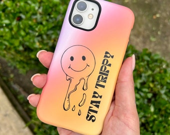 Melting Smiley, Groovy, Stay Trippy, Tough Case for iPhone® (Matte, Glossy, iPhone 13, 14, 15, 16, 17 Pro, Max, cute phone case)