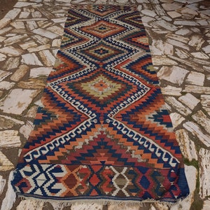 Hand woven Turkish AnatolianKilim Fragment Antique Runner,Accent Rug !//5688