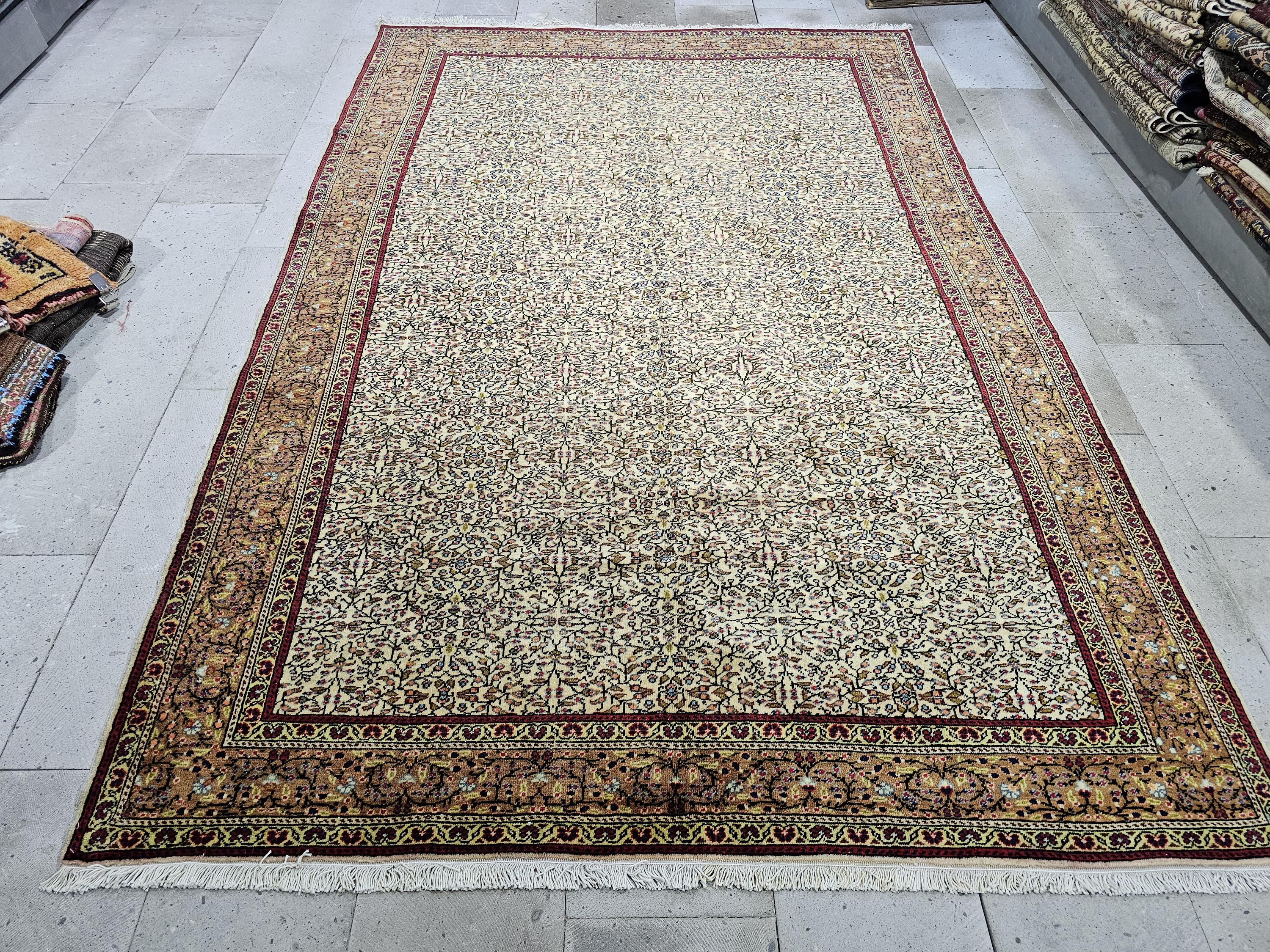 Vintage Handknotted Hereke Rug,Floral Turkish Rug,6x9 Large Rug,Small Flowers Pattern Rug!1124
