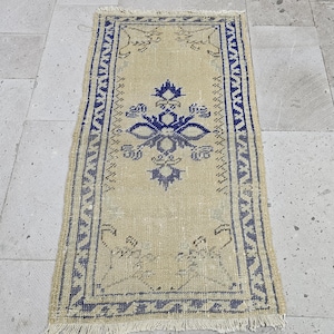 Beige and Blue Turkish Oushak Area Rug,Vintage Medium Size Wool Home Decor Rug!1243