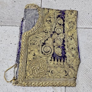 Antique Ottoman Hand Embroidered Vest fragment,Gold Thread Embroidered Ethnic Vest,Islamic Ottoman Gold thread.