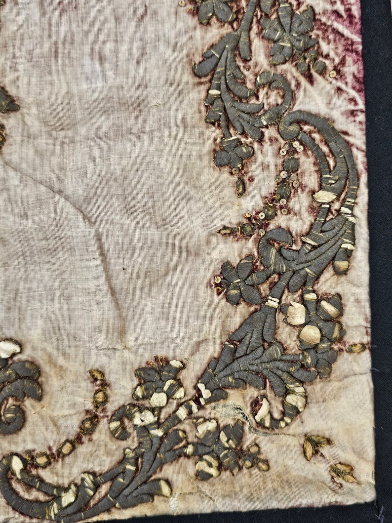 Antico ricamo turco, filo d'argento ricamato, tessuto in velluto ottomano, un raro oggetto da collezione 3433 immagine 4