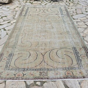Vintage turkish handmade carpet,distressed low pile rug,decorative oushak carpet,boho home decor rug!3484
