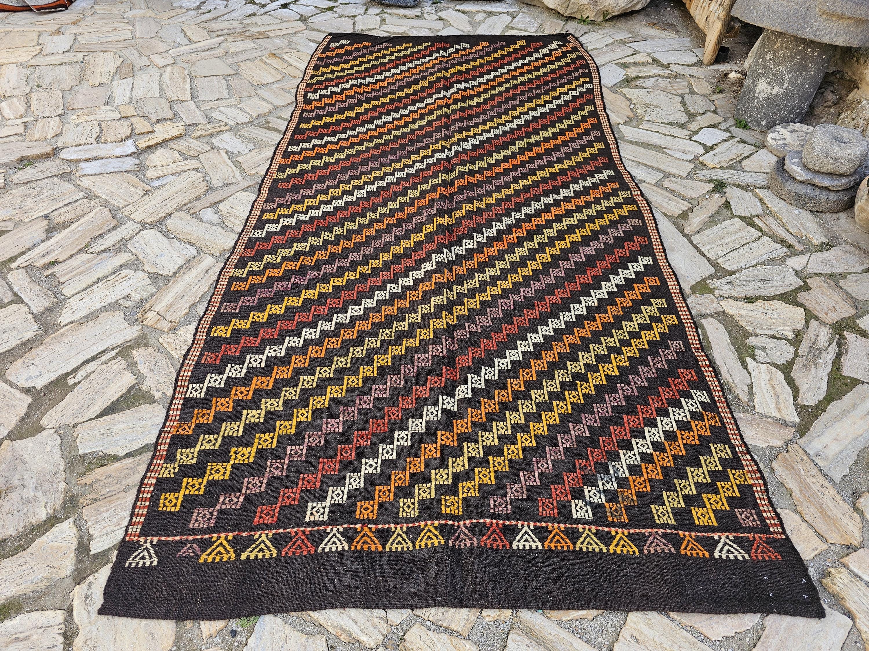 ヴィンテージトルコアンタルヤキリム、手織りアナトリアキリム