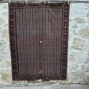 Antique Shiraz Persian Rug,Handknotted Wool Tribal Rug,Dark Red & Navy Persian Carpet,Bohemian Vintage Area Rug!1115