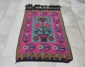 Turkish Nomadic Tapestry Rug – Colorful Hand Embroidered Wall Hanging – Anatolian Tribal Textile Art