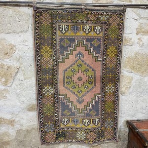Tappeto vintage turco, tappeto annodato a mano, tappeto boho, tappeto regalo, tappeto per la casa, piccolo tappeto Ushak!3644