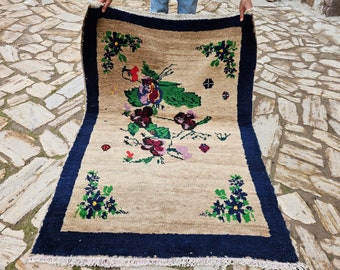 Tappeto turco con motivi floreali in beige, tappeto rustico per arredamento d'interni per soggiorno! 5249