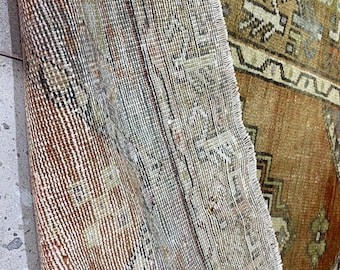 ヴィンテージトルコウールラグ：3x3.9フィートの手編みボヘミアン玄関