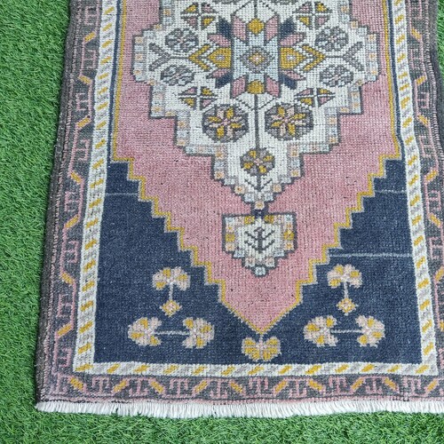 Pale blue oushak small rug size 2''0x3''4 feet --vintage turkish door-mat shops carpet --mini runner rug - TR5381