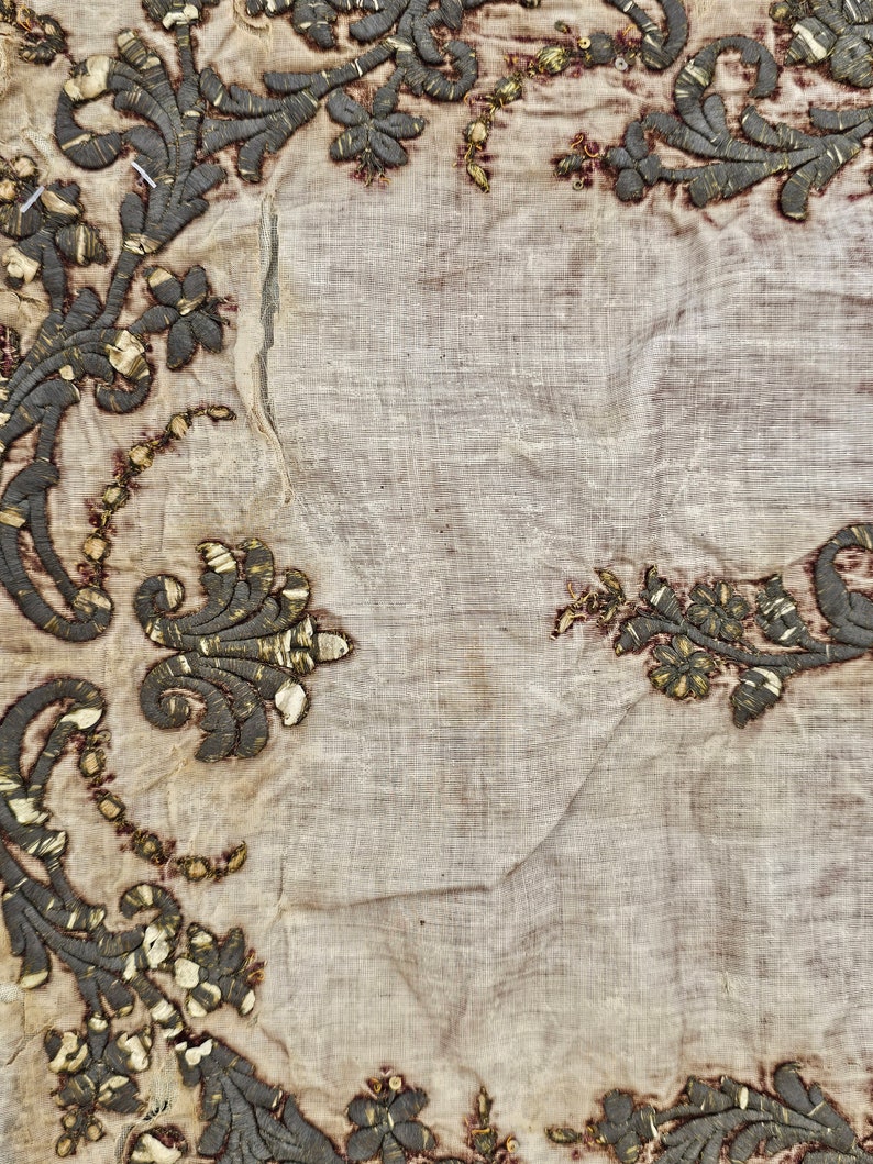 Antico ricamo turco, filo d'argento ricamato, tessuto in velluto ottomano, un raro oggetto da collezione 3433 immagine 9
