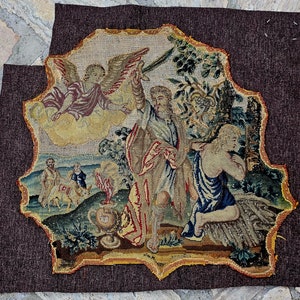 Antique French Tapestry Fragment – 17th Century Silk Embroidered Textile – Rare 1650s/1700s Wall Art Décor