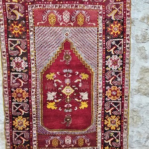 Collectible Anatolian hand woven prayer rug,Antique Turkish carpet,Cappadocia Kirsehir rug!1116