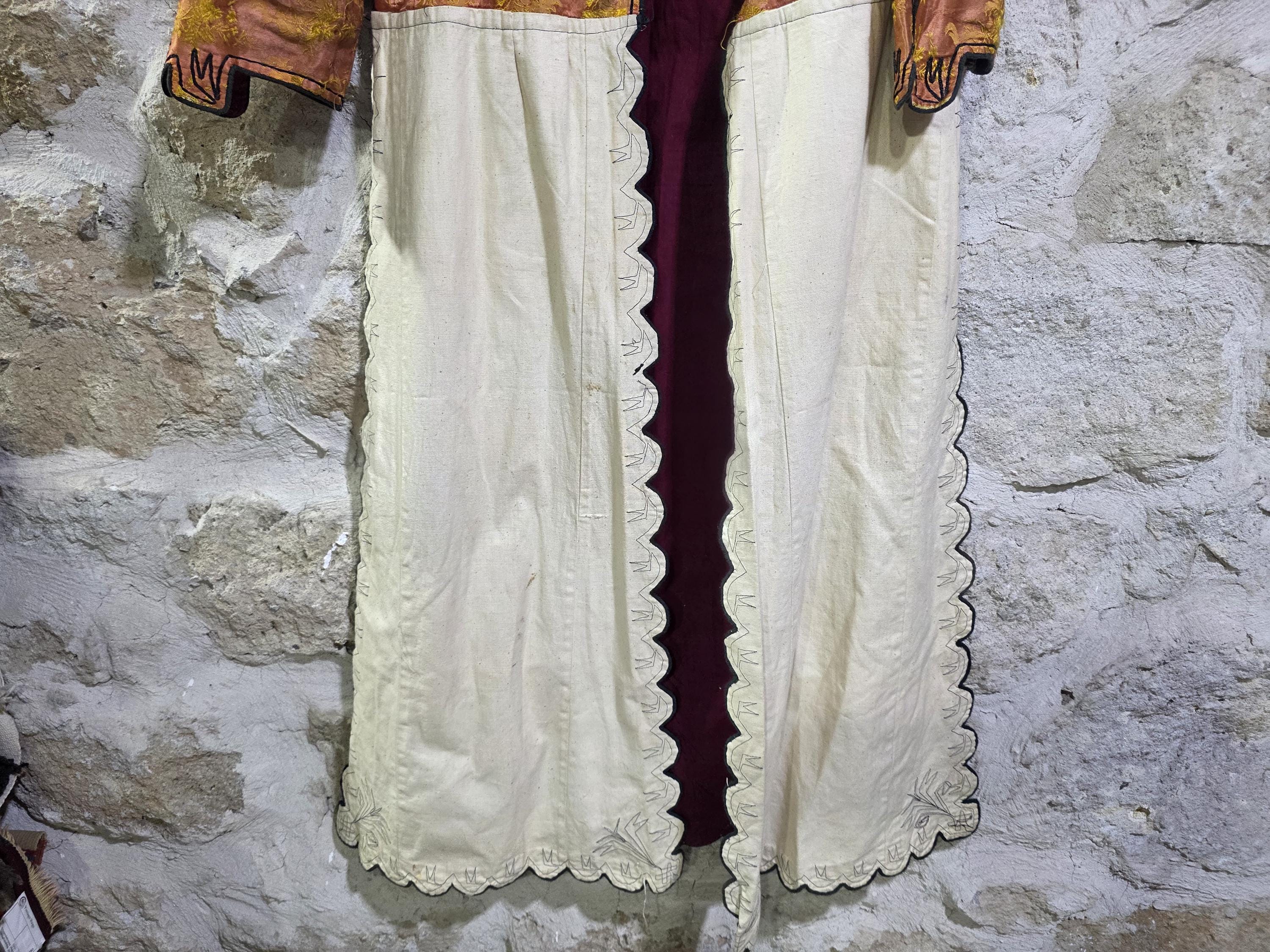 Ottomon Robe Antique Ottoman Caftan Dress, Rare Two-tone Silk Embroidered Robe ...