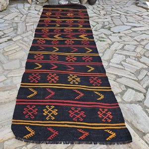 Turkish Tribal Runner Rug,Vintage Handmade Wool Corridor Rug,Extraordinary Designs!0264