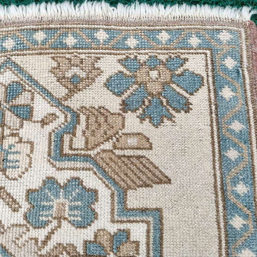 Square Size Hand-made Rug/size:2'0x2'3 feet/Turkish Oushak/Vintage Doot-mat/Muted Color/Antique shops Carpet/Aztec/Retro Rug/4878