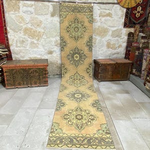 Oushak handknotted runner rug,vintage runner rug,turkish rug,hallway rug,rug,bohemian rug runner!4966