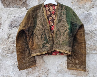 Gilet tradizionale della Cappadocia, Chepken anatolico antico, gilet di velluto ricamato. Costume ottomano, giacca etnica vintage