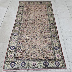 Turkish Vintage Floral Rugs,Handknotted Turkish Oushak Rugs,Runner Rugs,Entrway Rugs!1434