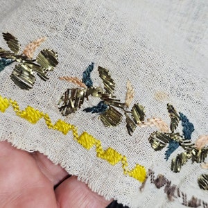 Antique Turkish Ottoman Silk Embroidered Peshkir Towel,Anatolian Turkish textile, Metallic Thread Linen