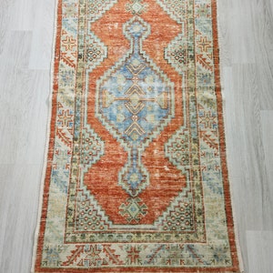 HandKnotted Area Rug,Turkish Orange Rug,Oushak Blue Rug!3050