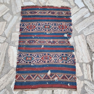 Tappeto tessuto da collezione, tappeto yüncü anatolico antico, tappeto turco ottomano, Kilim turco vintage!3176
