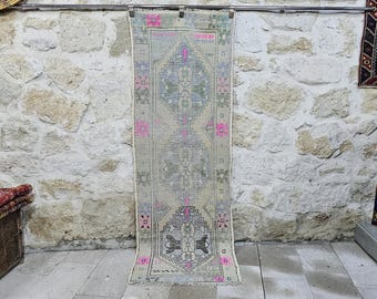 Vintage Turkish Wool Runner Rug | Pastel Hallway Carpet