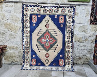 Handwoven Wool Turkish Rug: 5x6 Vintage Anatolian Carpet