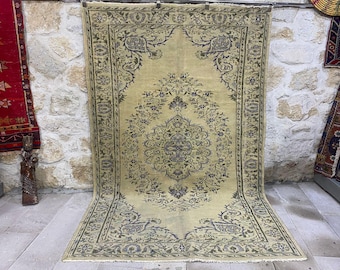 Vintage Oushak Rug, 6x9 Hand-Knotted Boho Wool Rug