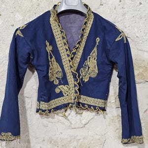 Antique Turkish Embroidered Vest – 19th C Ottoman Woman’s Jacket – Royal Blue Anatolian Textile