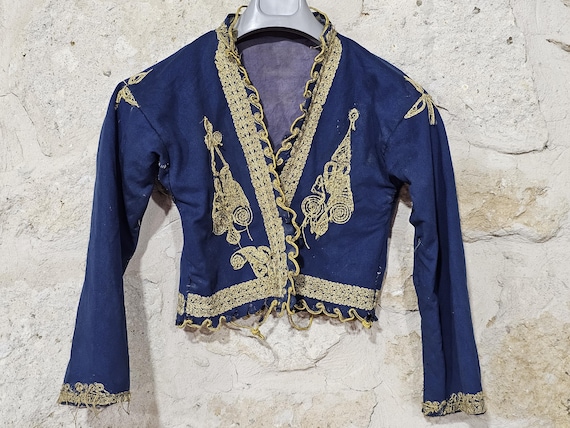 Antique Turkish Embroidered Vest – 19th C Ottoman Woman’s Jacket – Royal Blue Anatolian Textile