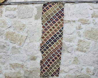 Antiker türkischer Kelim Fragment: Handgewebter Woll-Teppich (5x1,5cm)