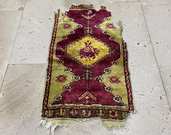 Anatolian Turkish Handmade Fragment Rug,Vintage Antique Kırşehir Yastik Rug
