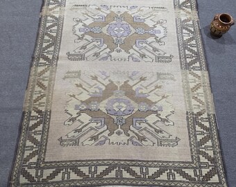 Vintage Eagle Kazak Teppich 4x5, handgeknüpfter Wollteppich
