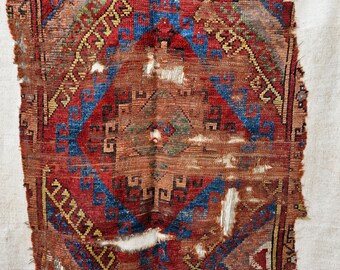 Antique Anatolian Konya Rug Fragment: Geometric Turkish Kilim
