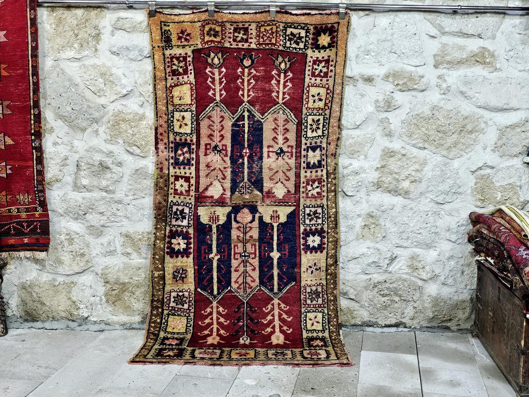 Antique Ladik Prayer Rug: Handknotted Anatolian Wool Rug, 3.8x7.3 Ft - Etsy