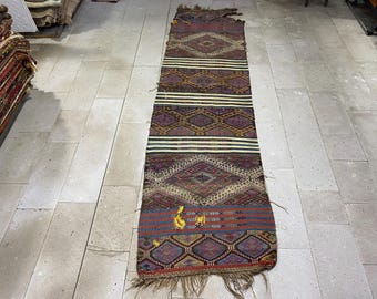 East Anatolian Erzurum Kilim Runner,Antique Kurdish Fragment Oriental Turkish  Rug
