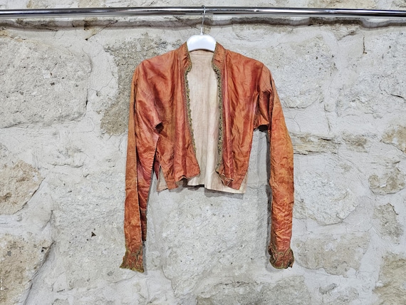 19th-Century Antique Silk Orange Waistcoat,Turkish Ottoman Silk Cepken